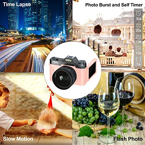 Acuvar 4K 56MP Digital Camera for Photography, Vlogging Camera for YouTube, 3’’ 180° Flip Screen, WiFi, 16X Zoom, 64GB Micro SD Card, Card Holder & USB Reader (Pink) for Mom - Image 4