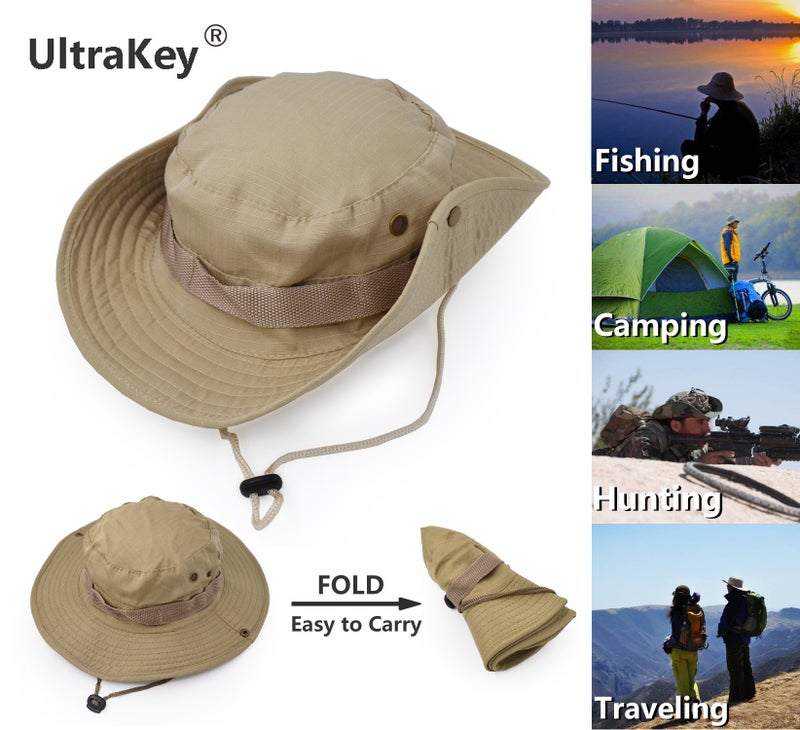 UltraKey Outdoor Wide Brim Sun Protect Hat, Classic US Combat Army Style Bush Jungle Sun Cap for Fishing Hunting Camping Khaki 6 - Image 2