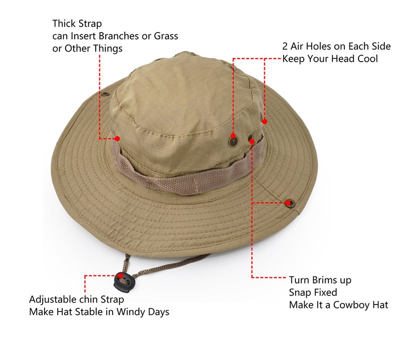 UltraKey Outdoor Wide Brim Sun Protect Hat, Classic US Combat Army Style Bush Jungle Sun Cap for Fishing Hunting Camping Khaki 6 - Image 3