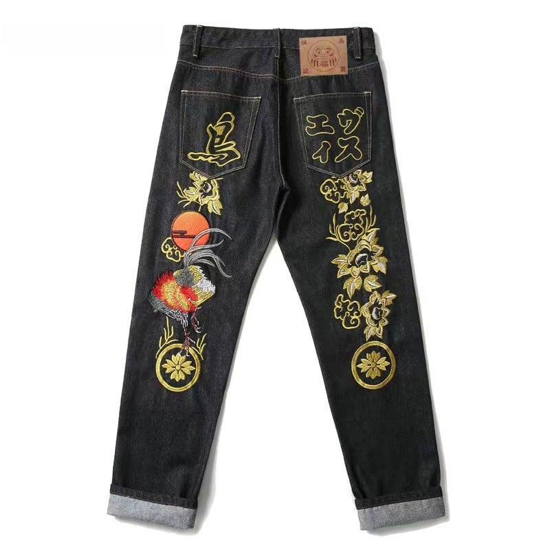 2023 Autumn Cross-border Explosions European and American High Street Hip-hop Graffiti Print Jeans Mens Fashion Brand Slim-fit Straight Wide-leg Pants Style six (collection priority delivery)
