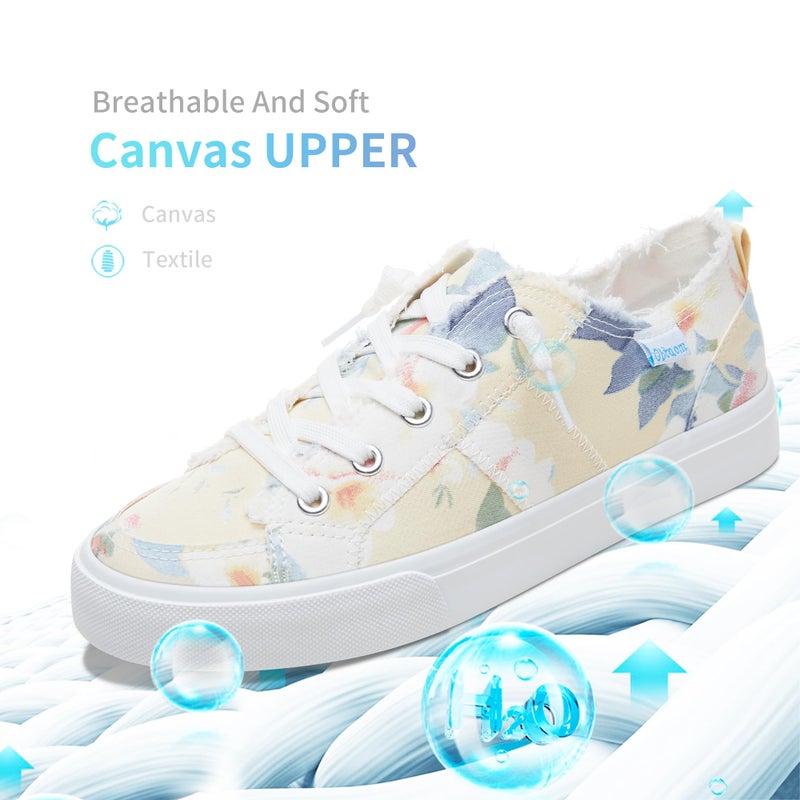 Obtaom Womens Floral Play Canvas Sneakers Cute Tie Dye Slip on Shoes Comfortable Multi Floral Print Canvas Sneakers for Fashion Lady(Yellow/Blue,US9) - Image 4
