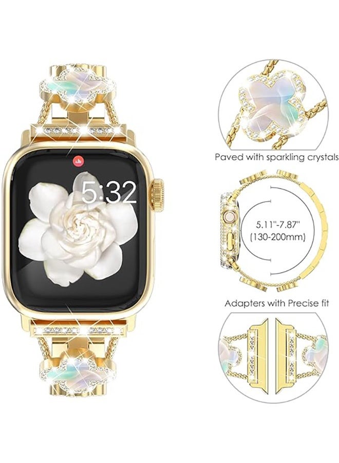 Four-leaf Clover Sparkle Metal Diamond Starlight Band for Apple Watch, Compatible with Apple Watch Series 11 46mm/Series 10 46mm, Jewelry Replacement Band for Women (Gold) - Image 2
