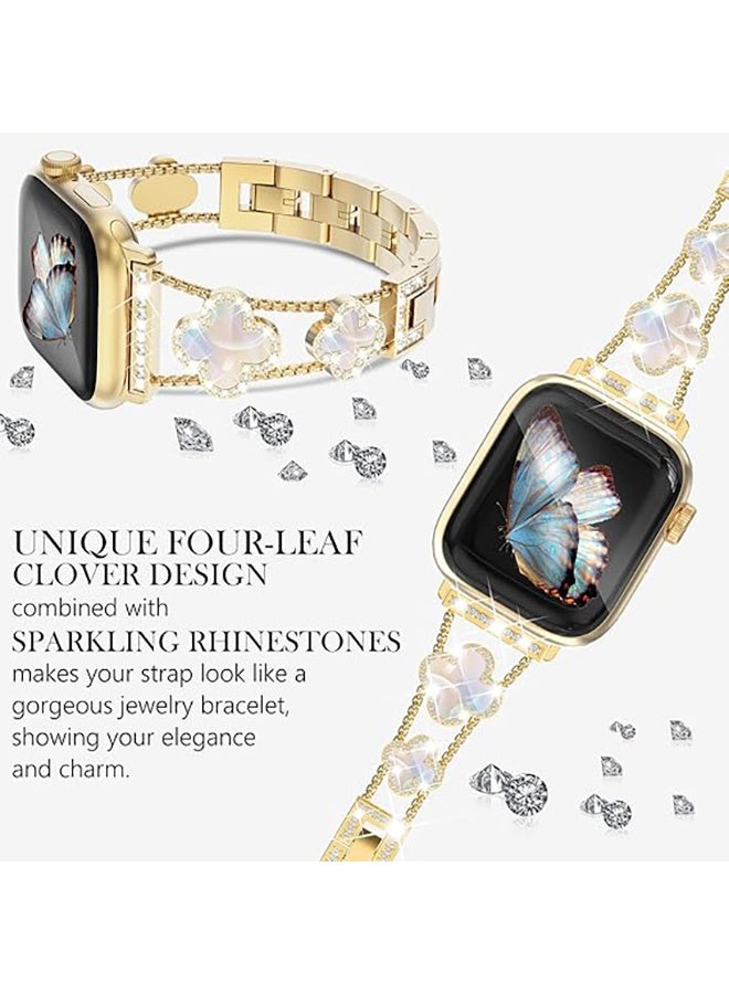 Four-leaf Clover Sparkle Metal Diamond Starlight Band for Apple Watch, Compatible with Apple Watch Series 11 46mm/Series 10 46mm, Jewelry Replacement Band for Women (Gold) - Image 3