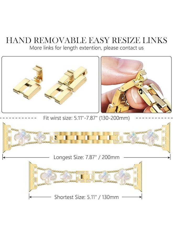 Four-leaf Clover Sparkle Metal Diamond Starlight Band for Apple Watch, Compatible with Apple Watch Series 11 46mm/Series 10 46mm, Jewelry Replacement Band for Women (Gold) - Image 4