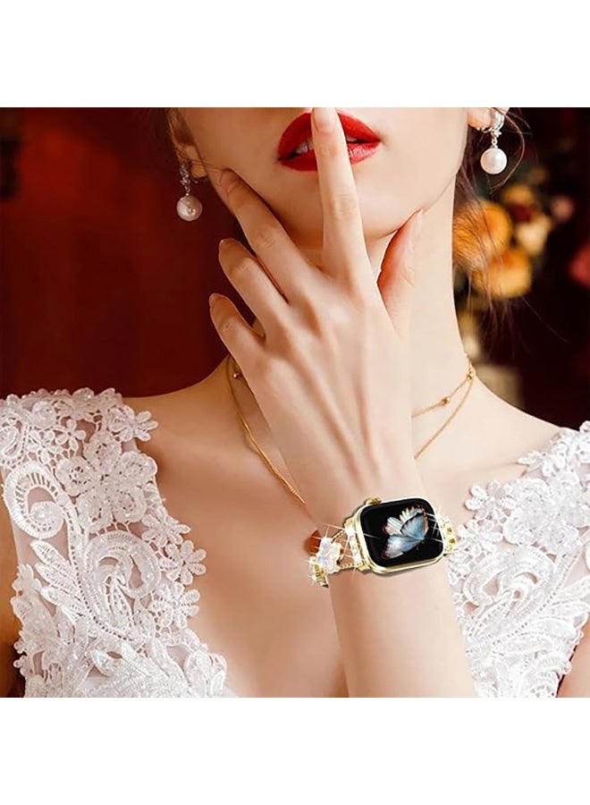 Four-leaf Clover Sparkle Metal Diamond Starlight Band for Apple Watch, Compatible with Apple Watch Series 11 46mm/Series 10 46mm, Jewelry Replacement Band for Women (Gold) - Image 5