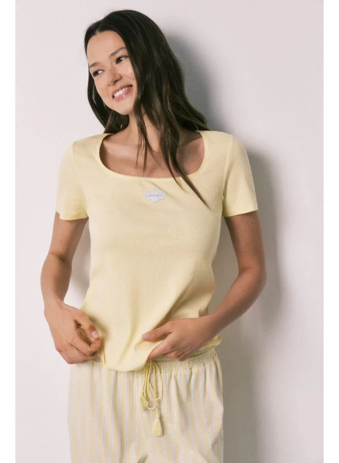 women'secret Yellow cotton short sleeve long pyjamas