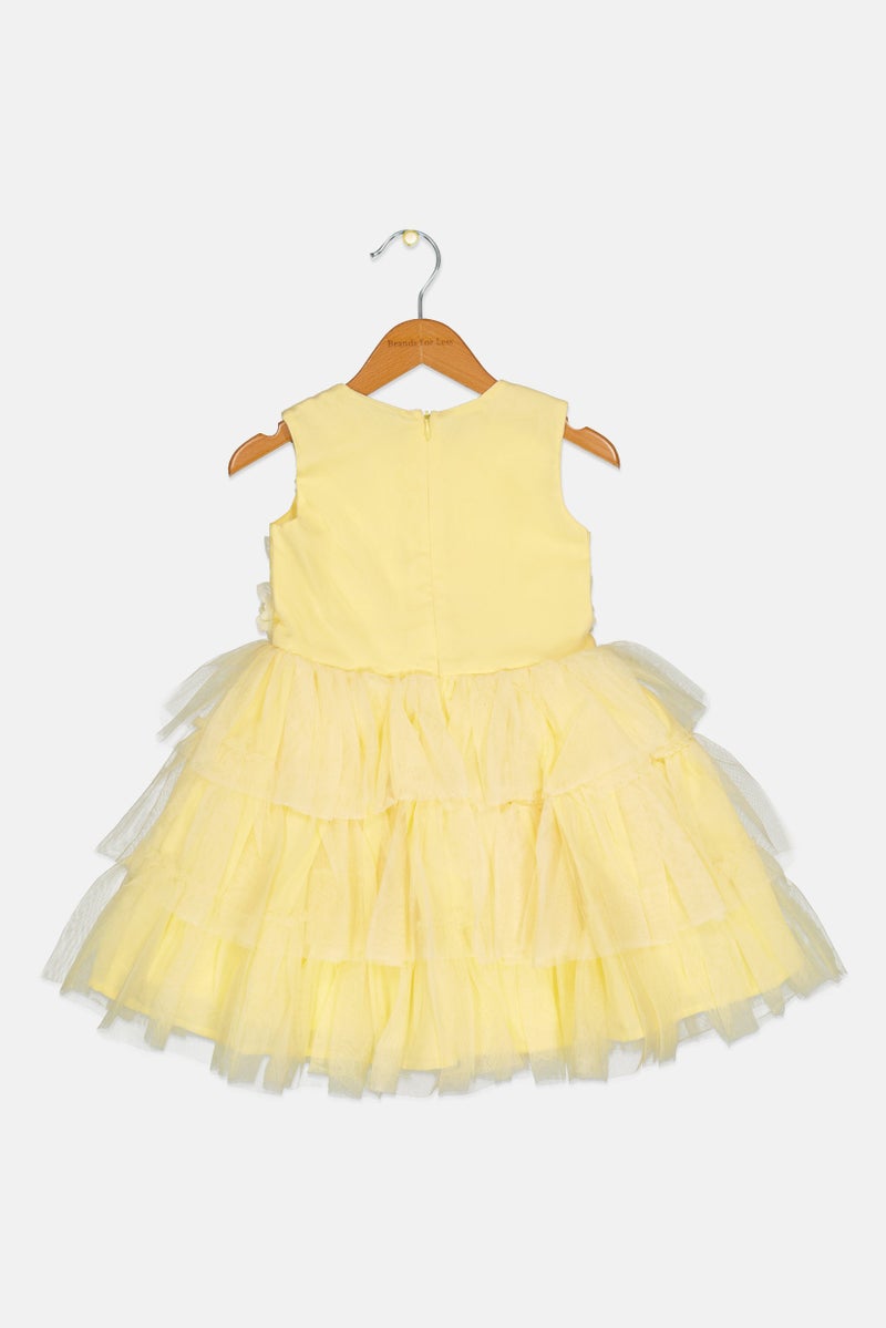 Luna Moon Toddlers Girl Textured Dress, Yellow  - Image 2