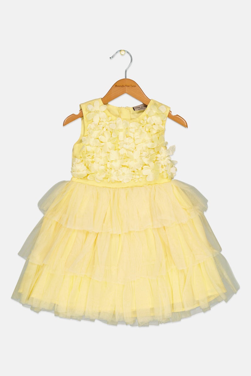 Luna Moon Toddlers Girl Textured Dress, Yellow  - Image 1