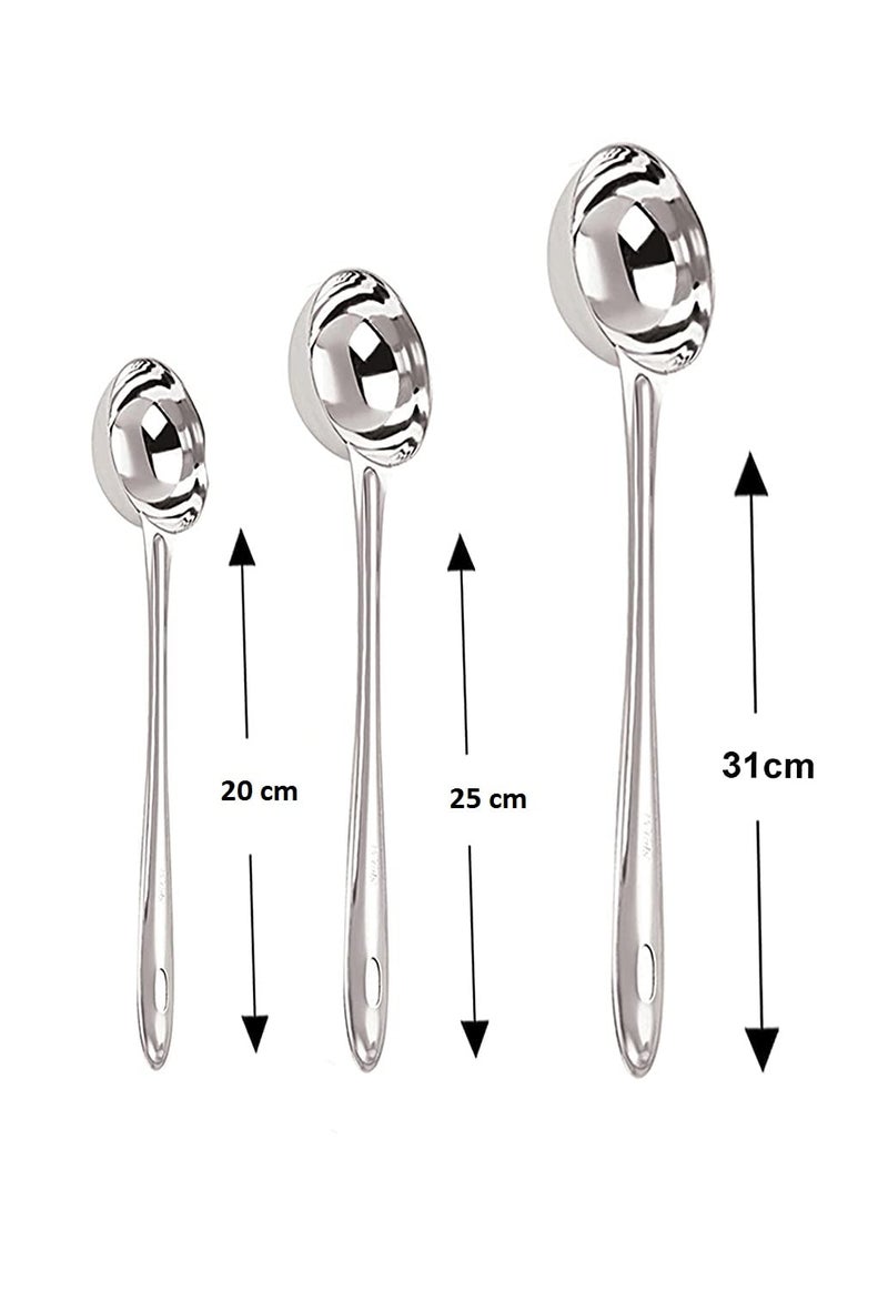 Dynore Dynore Stainless Steel Round Shape Chutney Serving Laddles Set of 3 Size 31 25 and 20 cm of Each  - Image 2