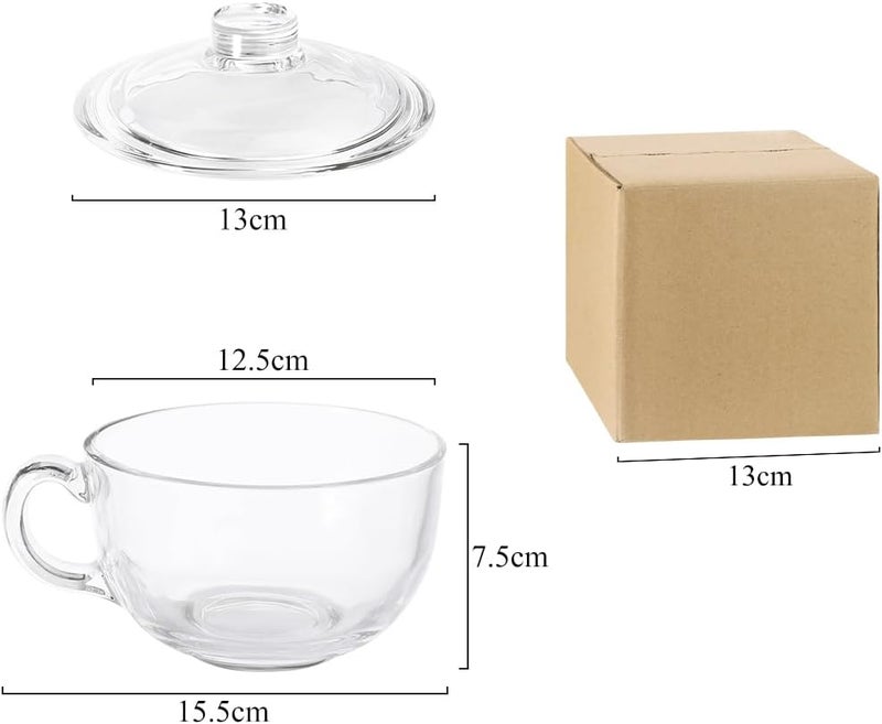 ITODA Cereal Soup Bowl and Glass Mugs with Lid and Small Handle, 550ml Mixing Oatmeal Microwave Safe Kitchen Accessories Liquid Milk Cups for Breakfast Coffee Ice Cream Snacks Salad Yogurt - Image 5