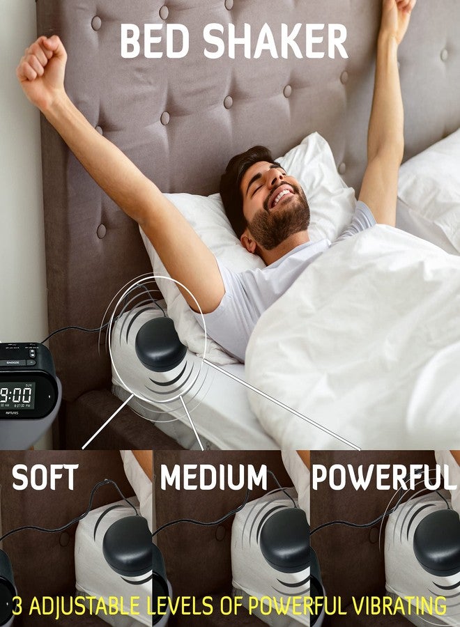 Riptunes Loud Alarm Clock with Bed Shaker for Heavy Sleepers & Hearing Impaired - Dual Alarm for Bedroom Weekday and Weekend Settings USB Charging, Dimmer, Snooze (Black) - Image 4