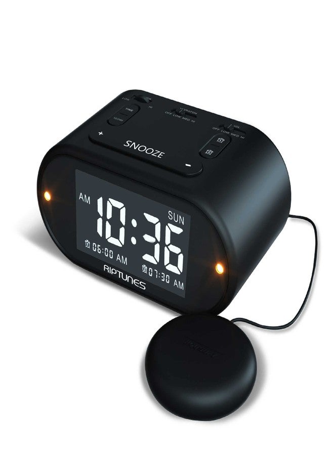 Riptunes Loud Alarm Clock with Bed Shaker for Heavy Sleepers & Hearing Impaired - Dual Alarm for Bedroom Weekday and Weekend Settings USB Charging, Dimmer, Snooze (Black) - Image 1