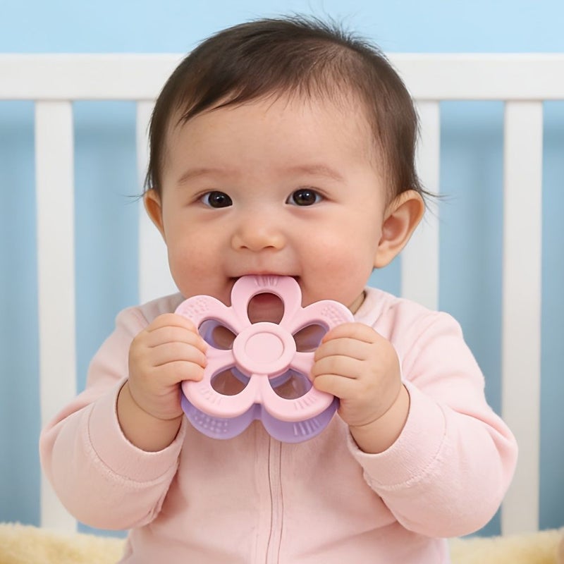 Blue Silicone Flower Double Sided Teething Toy - Image 1