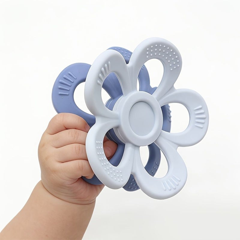 Blue Silicone Flower Double Sided Teething Toy - Image 4