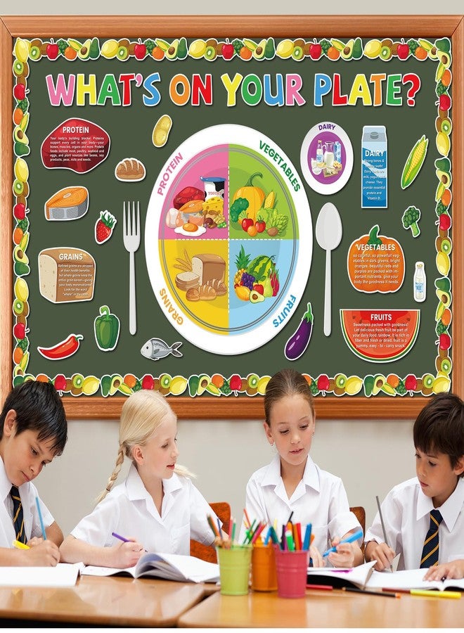 gisgfim My Plate Bulletin Board Set Fruit Vegetable Bulletin Board Borders Cafeteria Decorations Nutrition Cutouts Classroom Decorations for Back to School Classroom Office Home Wall Doors Supplies - Image 5
