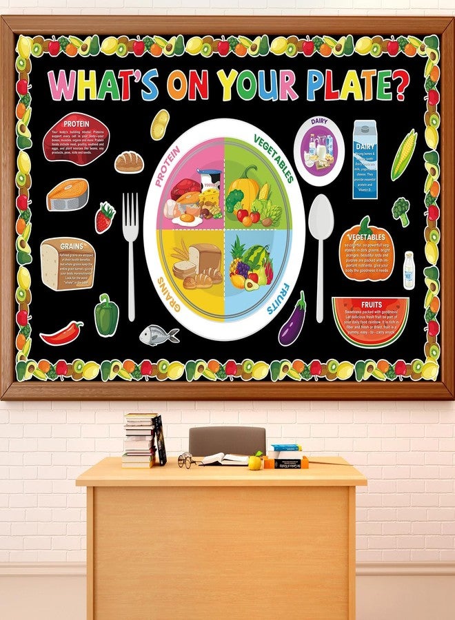 gisgfim My Plate Bulletin Board Set Fruit Vegetable Bulletin Board Borders Cafeteria Decorations Nutrition Cutouts Classroom Decorations for Back to School Classroom Office Home Wall Doors Supplies - Image 1