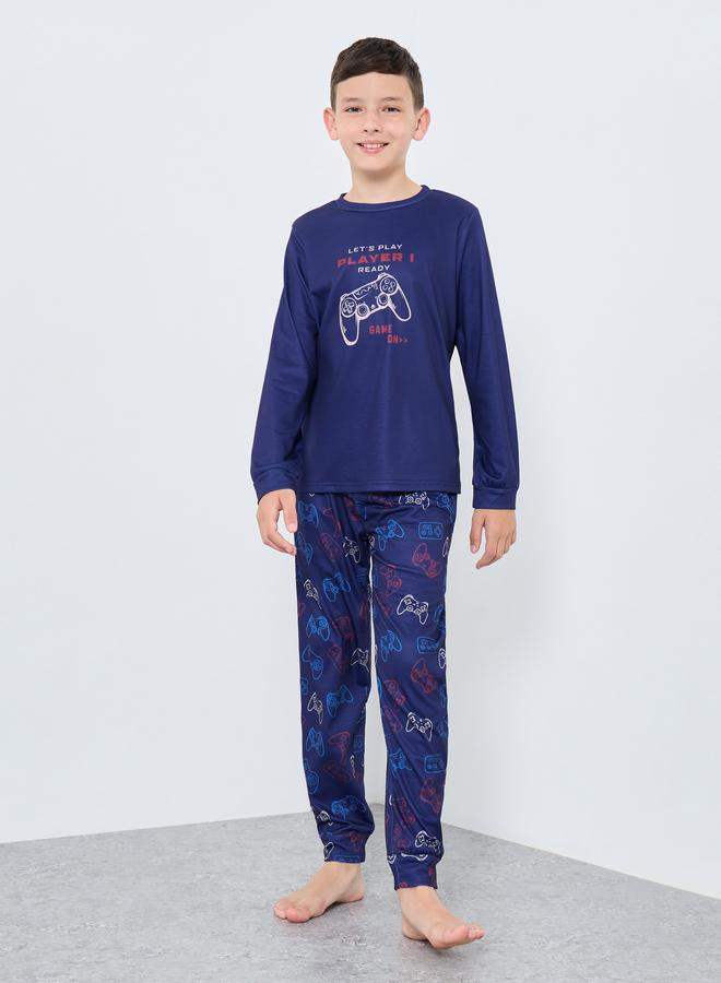 Styli Teen Navy Blue Gamer Print T-Shirt and Pyjama Set - Image 1