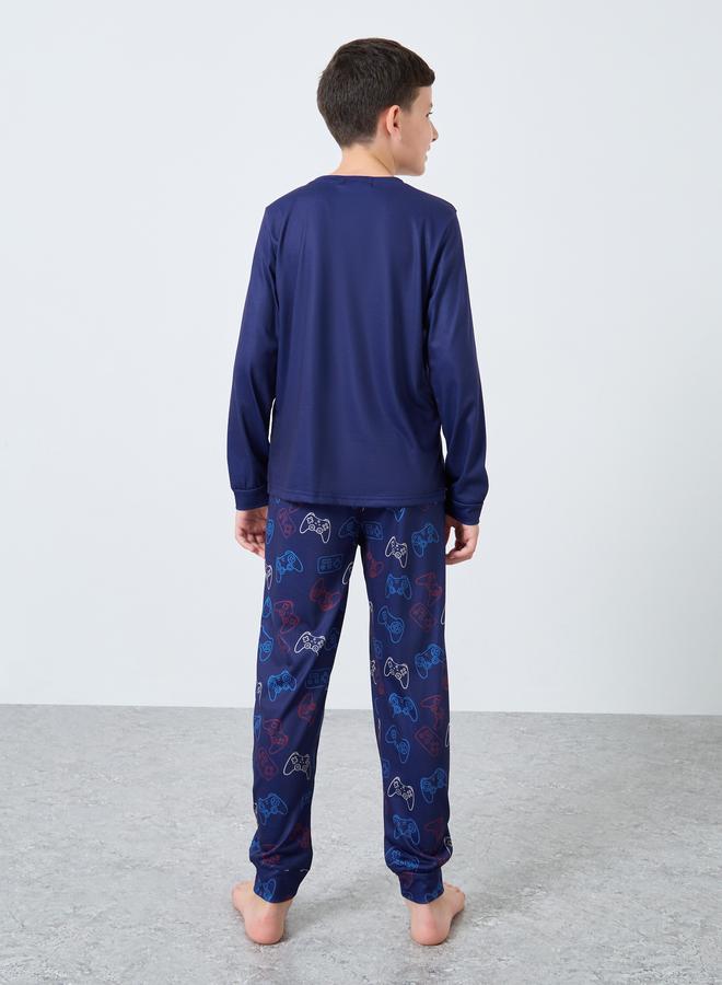 Styli Teen Navy Blue Gamer Print T-Shirt and Pyjama Set - Image 4