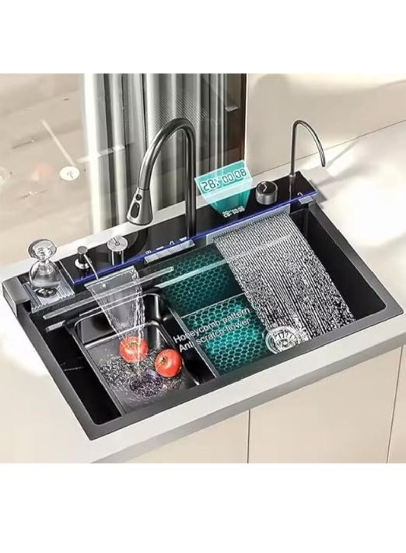 2025 Edition Smart LED Digital Display Kitchen Sink Multifunction Modern Waterfall Stainless Steel SS304 Smart Kitchen Sink 75 * 45C.M - Image 1