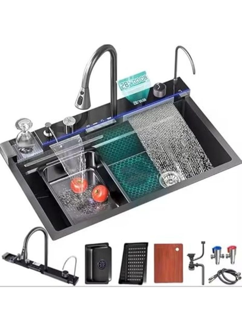 2025 Edition Smart LED Digital Display Kitchen Sink Multifunction Modern Waterfall Stainless Steel SS304 Smart Kitchen Sink 75 * 45C.M - Image 2