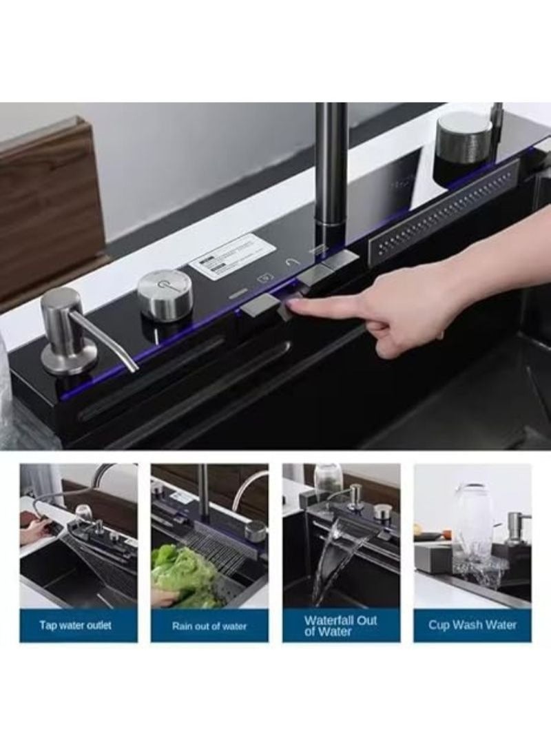 2025 Edition Smart LED Digital Display Kitchen Sink Multifunction Modern Waterfall Stainless Steel SS304 Smart Kitchen Sink 75 * 45C.M - Image 3