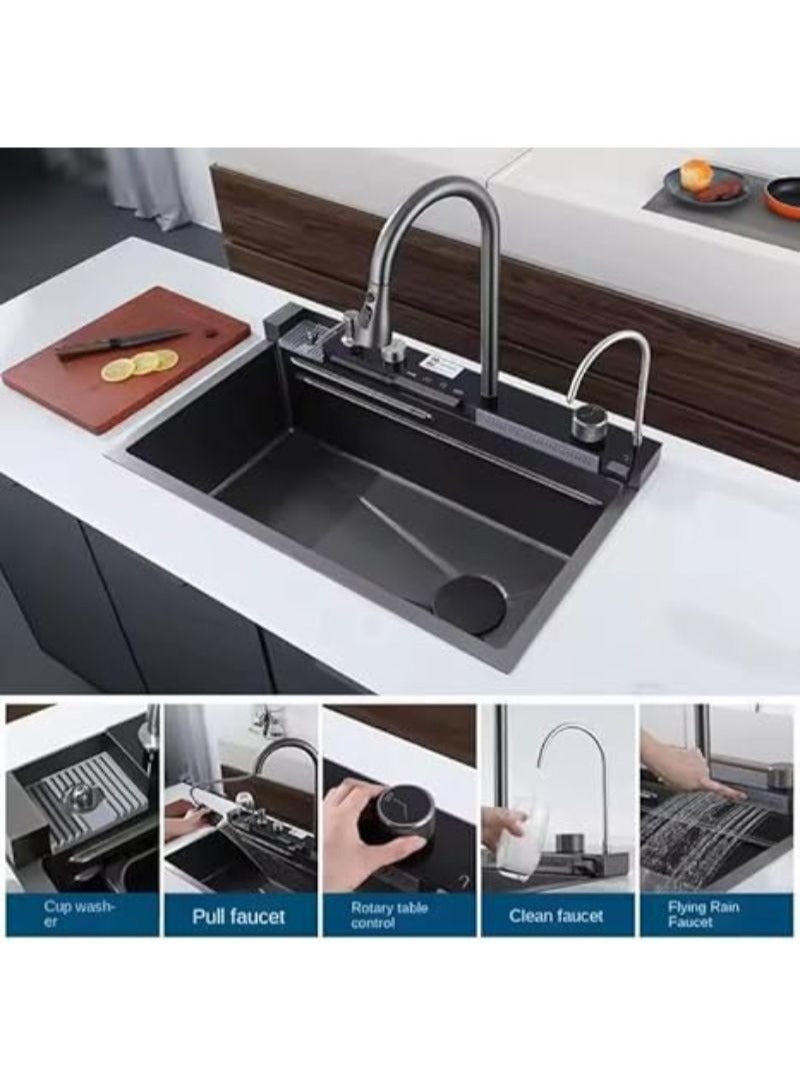 2025 Edition Smart LED Digital Display Kitchen Sink Multifunction Modern Waterfall Stainless Steel SS304 Smart Kitchen Sink 75 * 45C.M - Image 4