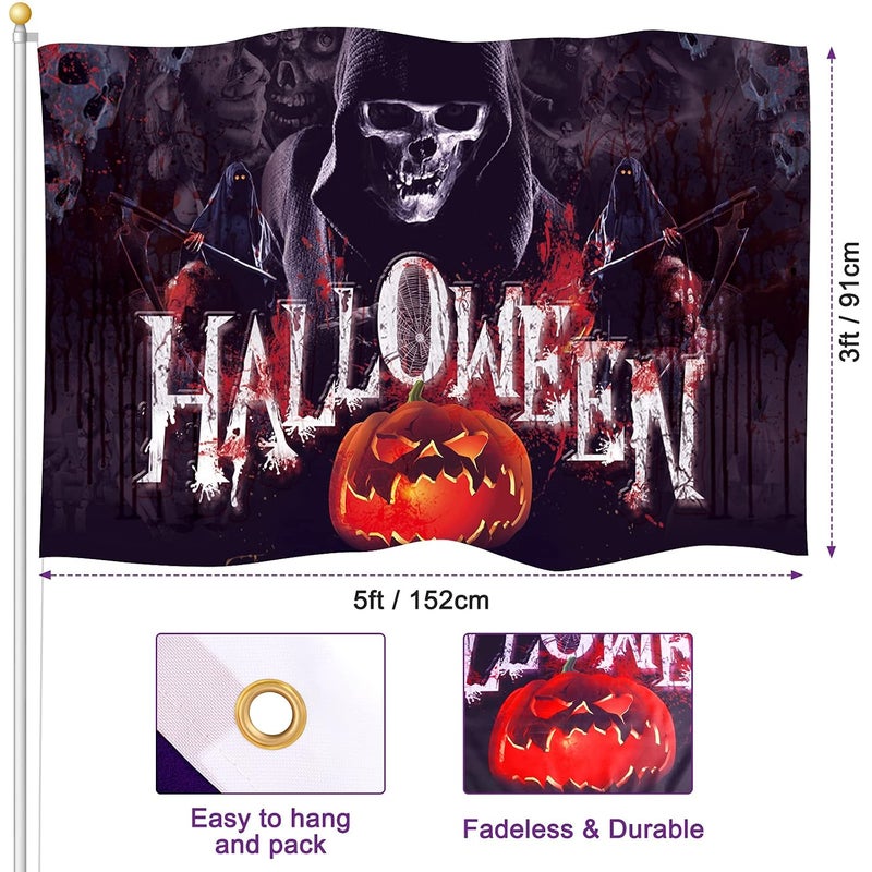 Tatuo Quick assemble Halloween Flag 3x5 Ft Halloween Flag for Outdoor Indoor Dorm Room Decor Banner Large Holiday Flag Village Garden Yard Decor Flag All-round applied quality - Image 2