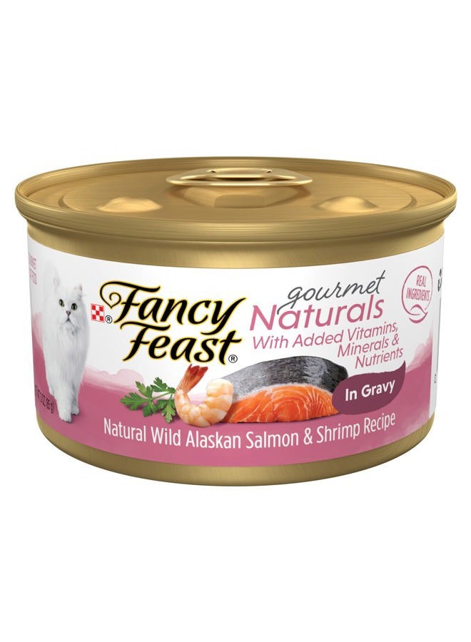 Fancy Feast Purina Wet Cat Food Gourmet Naturals Wild Alaskan Salmon and Shrimp Recipe in Wet Cat Food Gravy - 3 oz. Can - Image 1