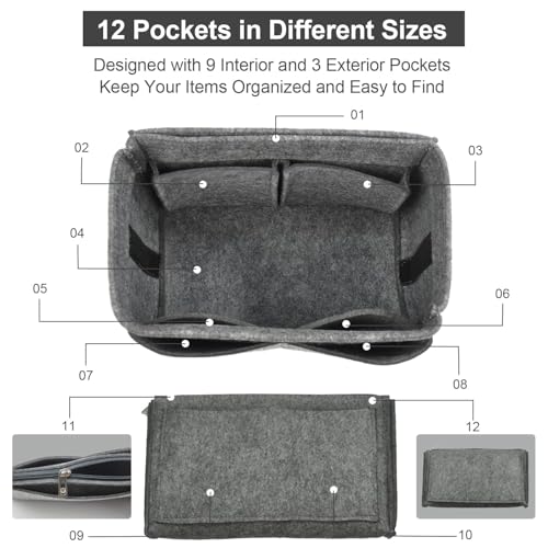 OMYSTYLE Grey X-Large Organizer Insert, Felt Tote Bag Organizer Insert with 5 Sizes, Handbag Dividers for Inside Purse, Compatible with Longchamp, Neverful, Speedy and More - Image 3
