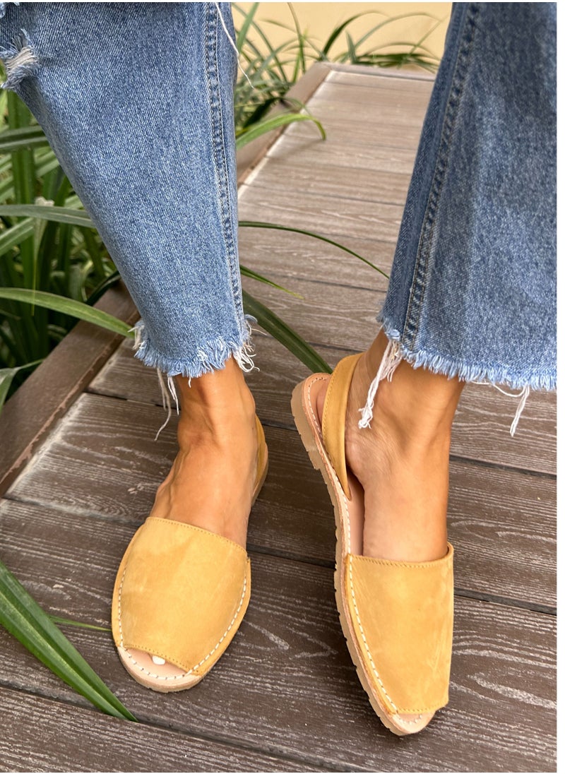 Bibibs & Co Menorca Nubuck Flat Sandals Sling Back Tan Beige  - Image 5