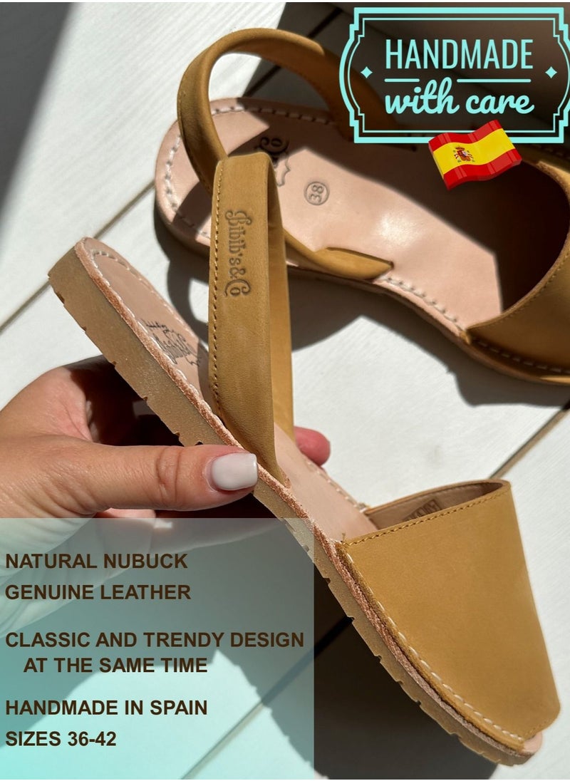 Bibibs & Co Menorca Nubuck Flat Sandals Sling Back Tan Beige  - Image 2