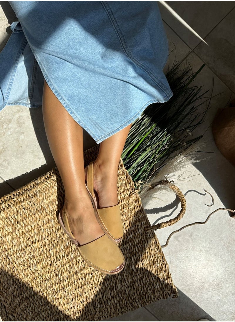 Bibibs & Co Menorca Nubuck Flat Sandals Sling Back Tan Beige  - Image 4