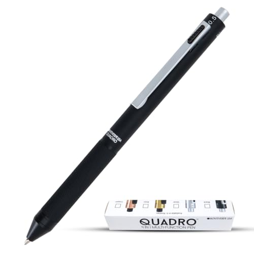 Monteverde USA Quadro 4-in-1 Multifunction Pen - Black Finish - Three Ballpoint Colors & Mechanical Pencil - Durable Brass Barrel with Knurled Grip - Portable & Refillable - Image 1