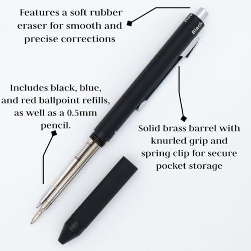 Monteverde USA Quadro 4-in-1 Multifunction Pen - Black Finish - Three Ballpoint Colors & Mechanical Pencil - Durable Brass Barrel with Knurled Grip - Portable & Refillable - Image 4