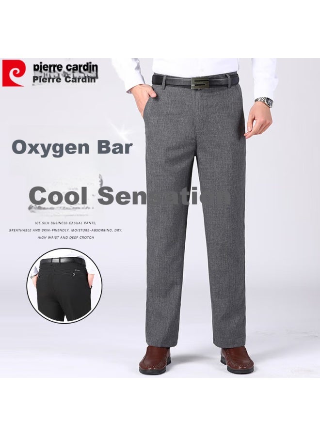 Pierre Cardin Men's Summer Loose Ice Silk Breathable Business Formal Wear Middle-aged And Youth Wide-leg Casual Pants Men's Grey 34 - Image 1