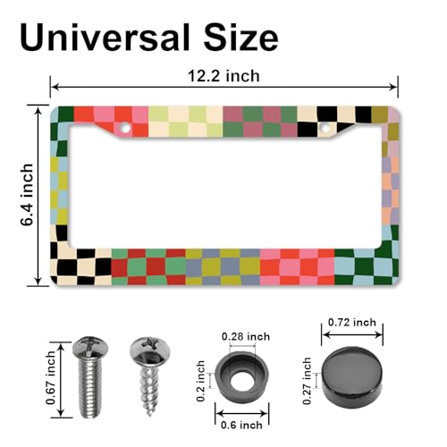 DGDRHZ Checkered License Plate Frames，Checkered Car Accessories for Women，Cute License Plate Holder，Aluminum License Plate Frame Fits Standard US Vehicles Size 12.2 x 6 Inch (Multicolor-2pcs) - Image 2