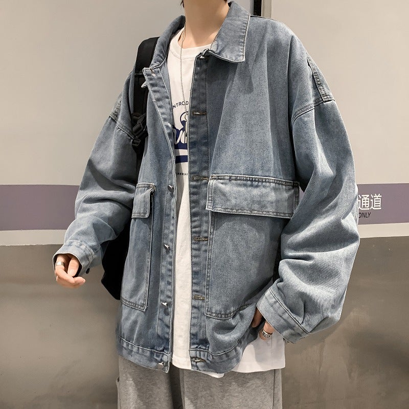 Denim Jacket Men'S Loose Korean-Style Trendy Pi Shuai Hong Kong Style Ins All-Match Couple'S Men'S And Women'S Work Jacket