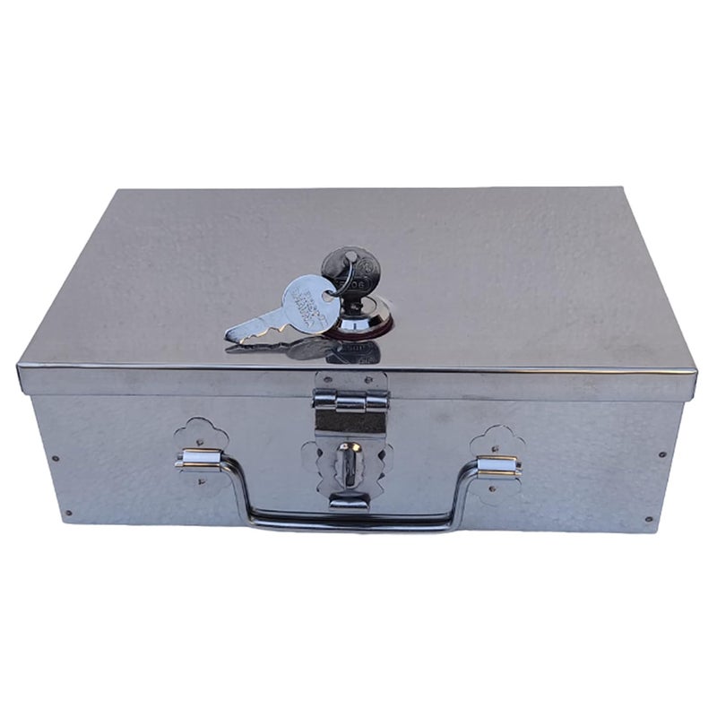 GvanyS Stainless Steel Storage Boxes Cash Peti Pooja PetiOrganizer Vanity BoxSafe Locker Box 9 Inch Storage Box With Pre fited Lock And 2 key - Image 1