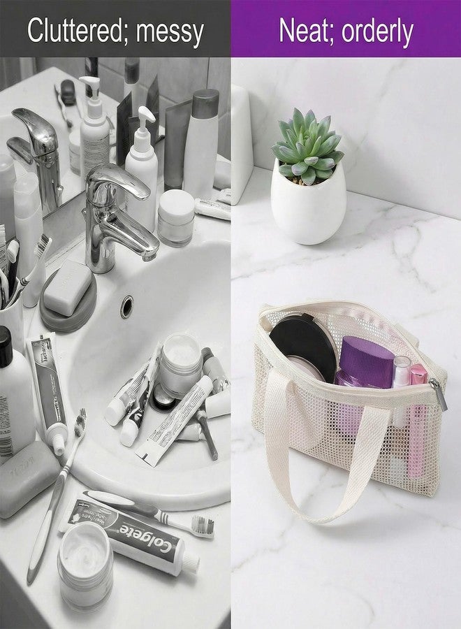 Eldraqth 2 Pcs Toothbrush Bag, Mesh Travel Bags Toothbrush Pouch Small Toiletry Pouch Mesh Travel Organizer Bags Portable Makeup Bag Square Storage Holder with Zipper for Men and Women (White, Purple) - Image 4