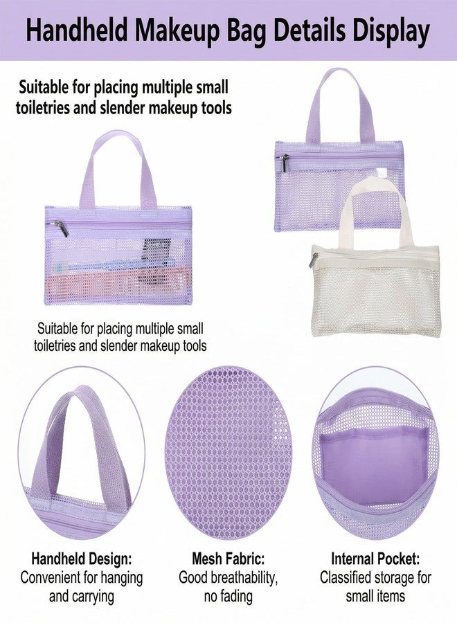 Eldraqth 2 Pcs Toothbrush Bag, Mesh Travel Bags Toothbrush Pouch Small Toiletry Pouch Mesh Travel Organizer Bags Portable Makeup Bag Square Storage Holder with Zipper for Men and Women (White, Purple) - Image 3