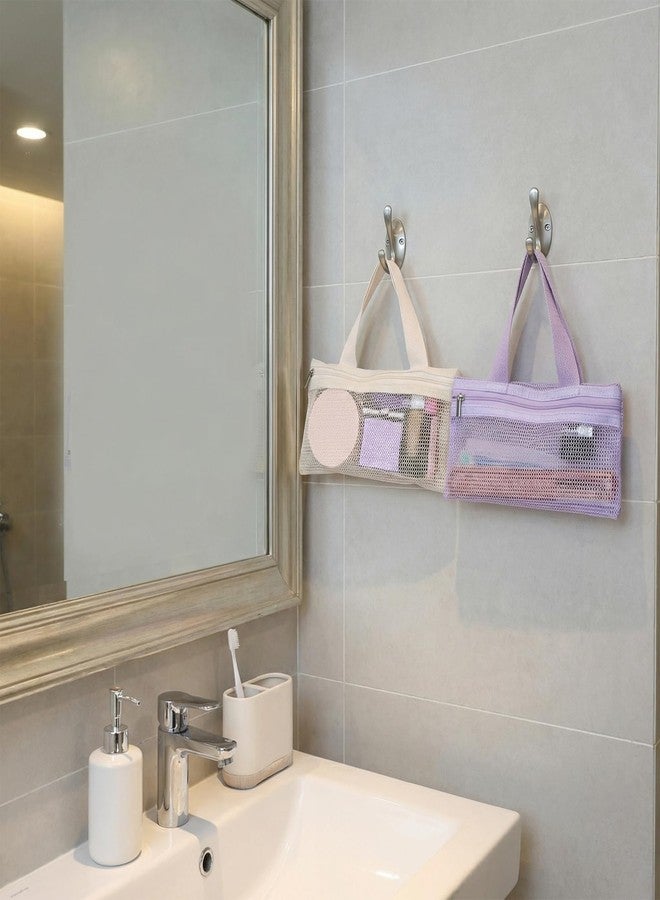 Eldraqth 2 Pcs Toothbrush Bag, Mesh Travel Bags Toothbrush Pouch Small Toiletry Pouch Mesh Travel Organizer Bags Portable Makeup Bag Square Storage Holder with Zipper for Men and Women (White, Purple) - Image 5