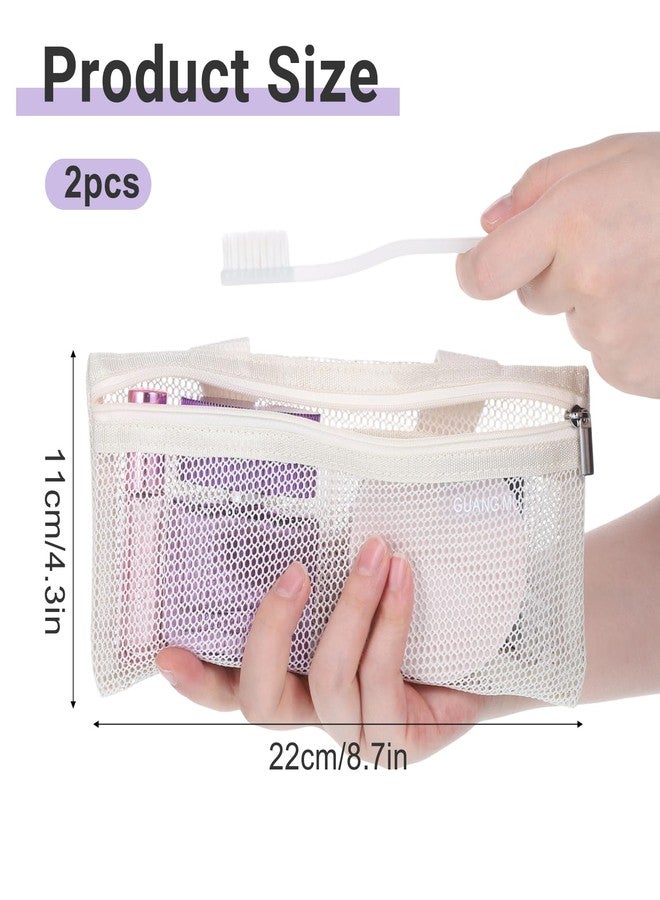Eldraqth 2 Pcs Toothbrush Bag, Mesh Travel Bags Toothbrush Pouch Small Toiletry Pouch Mesh Travel Organizer Bags Portable Makeup Bag Square Storage Holder with Zipper for Men and Women (White, Purple) - Image 2