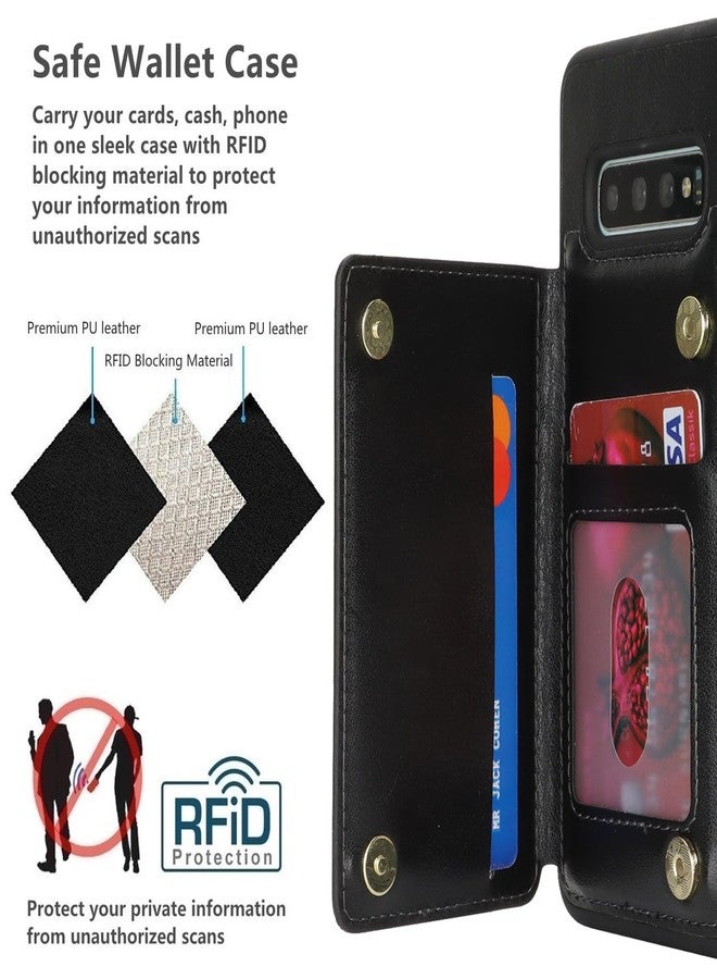 iCoverCase Compatible with Samsung Galaxy S10 Case with Card Holder, S10 Wallet Case for Women Men [RFID Blocking] PU Leather Protective Phone Case for S10 (Black) - Image 4