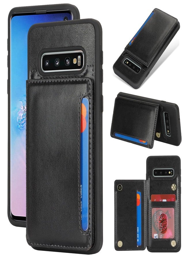 iCoverCase Compatible with Samsung Galaxy S10 Case with Card Holder, S10 Wallet Case for Women Men [RFID Blocking] PU Leather Protective Phone Case for S10 (Black) - Image 1