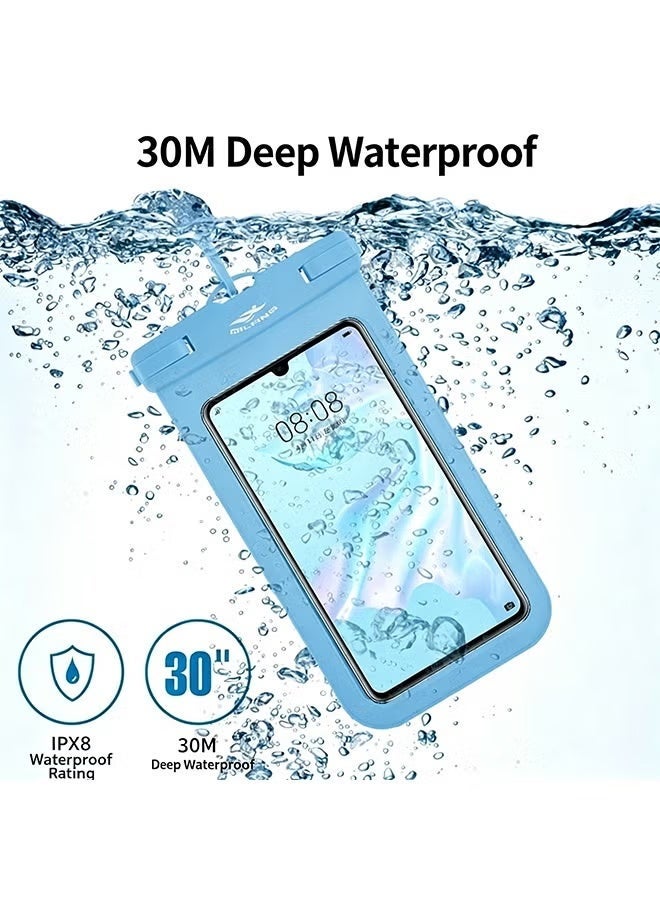 2 حزمة IPX8 حالة الهاتف المقاوم للماء ، 7.2 بوصة عالمية حقيبة الهاتف المقاوم للماء مع الحبل القابل للتعديل ، فيلم واضح HD كامل لمس حقيبة الهاتف المقاوم للماء للسباحة الغوص التزلج السفر على الشاطئ والاستخدام اليومي المطر (ZP21 - أزرق) - Image 4