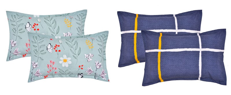 RRC Super Soft Brushed Microfiber Cotton Pillow Covers,Set of 4 Pieces Pillow Covers,17X27(Inches) 43X68(CM) Printed Pillow Covers,Flange on Edges Pillow Covers - Image 1