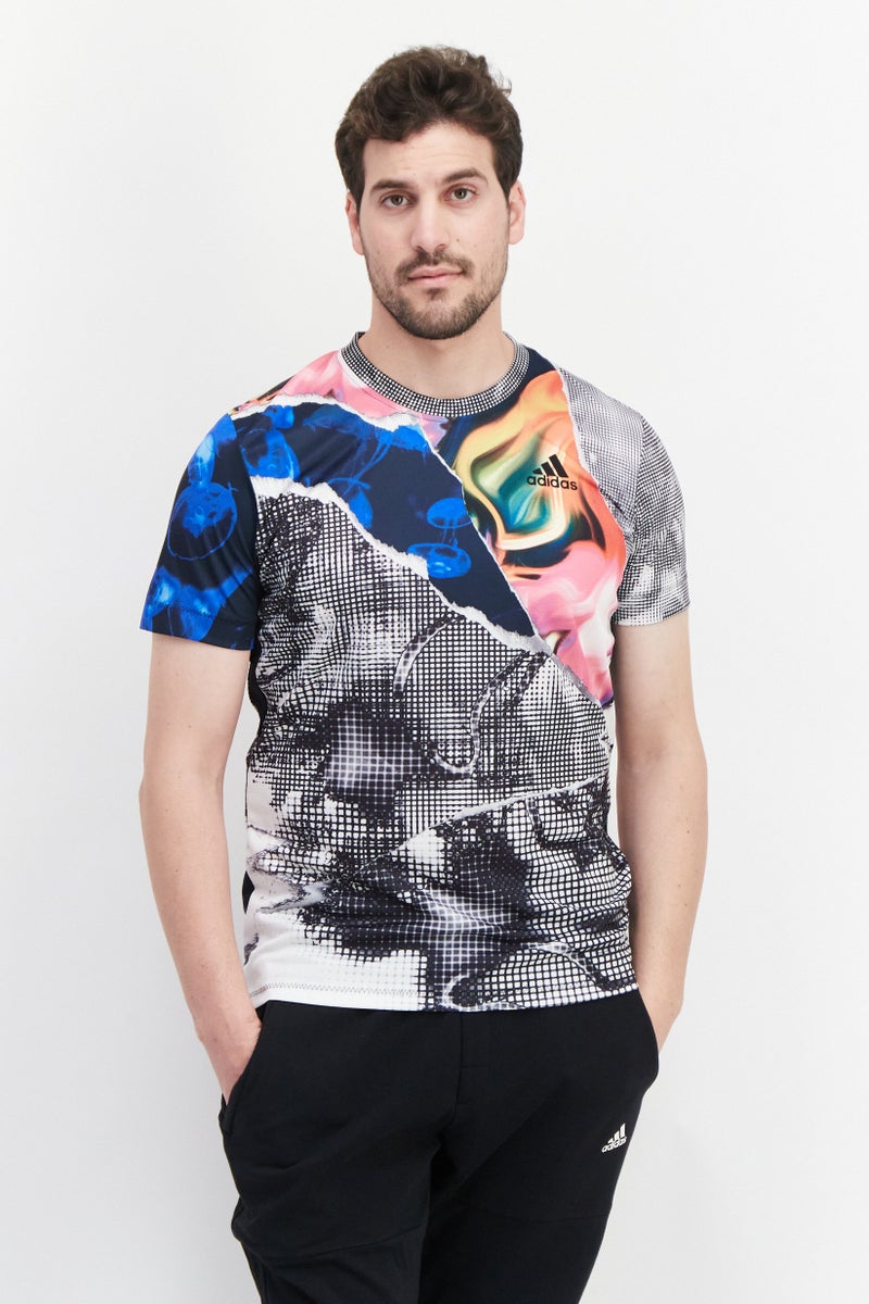 Adidas Men Sportswear Fit Short Sleeves Running T-Shirt, Black Combo - Image 1