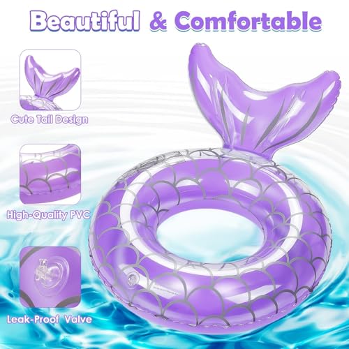 HeySplash Pool Floats Kids Inflatable Swimming Ring Mermaid Tail Shaped Swim Tube Floaties Summer Water Fun Beach Party Swimming Pool Toys for Kids Children Water Activities Pink Purple - Image 5