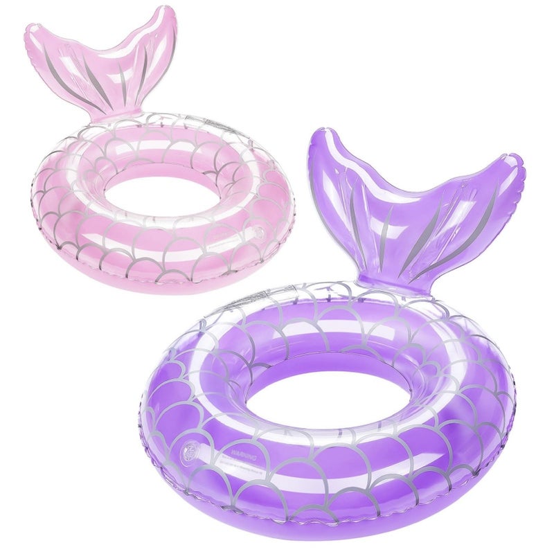 HeySplash Pool Floats Kids Inflatable Swimming Ring Mermaid Tail Shaped Swim Tube Floaties Summer Water Fun Beach Party Swimming Pool Toys for Kids Children Water Activities Pink Purple - Image 3