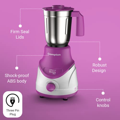 Crompton QUESTA DLX Mixer Grinder 100% Copper Motor & Motor Vent-X Technology (3 Stainless Steel Jars, Lavender) - Image 4